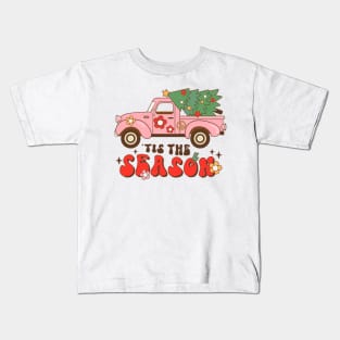 Tis The Season, Groovy Truck, Merry Christmas Tree Kids T-Shirt